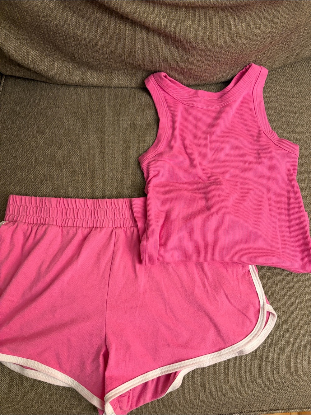 Women’s Hot Pink Ribbed Tank and Lounge Shorts Set